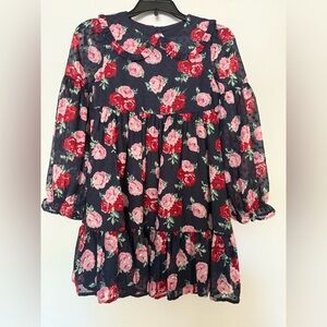 Janie and Jack Navy Dress with Navy/ Pink Floral Design